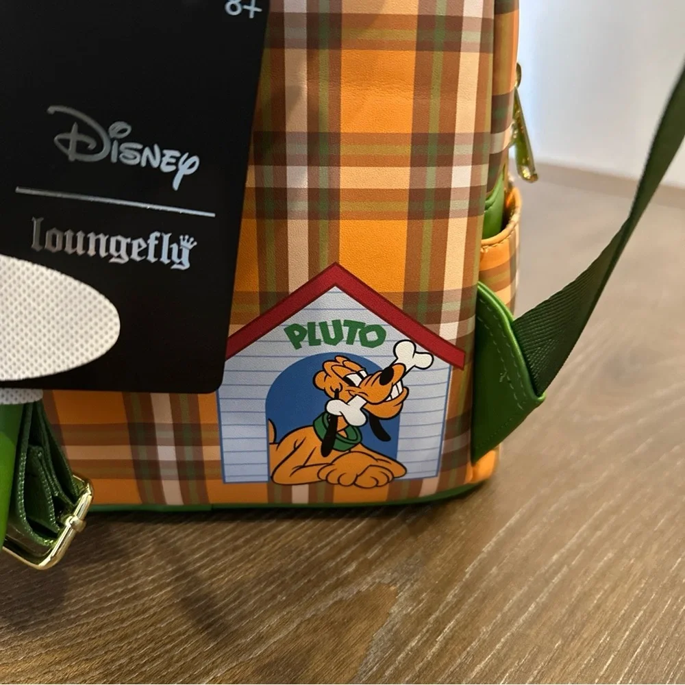 NWT Disney Loungefly Pluto 95th Anniversary‎ Plaid Backpack Moveable Ears Fuzzy